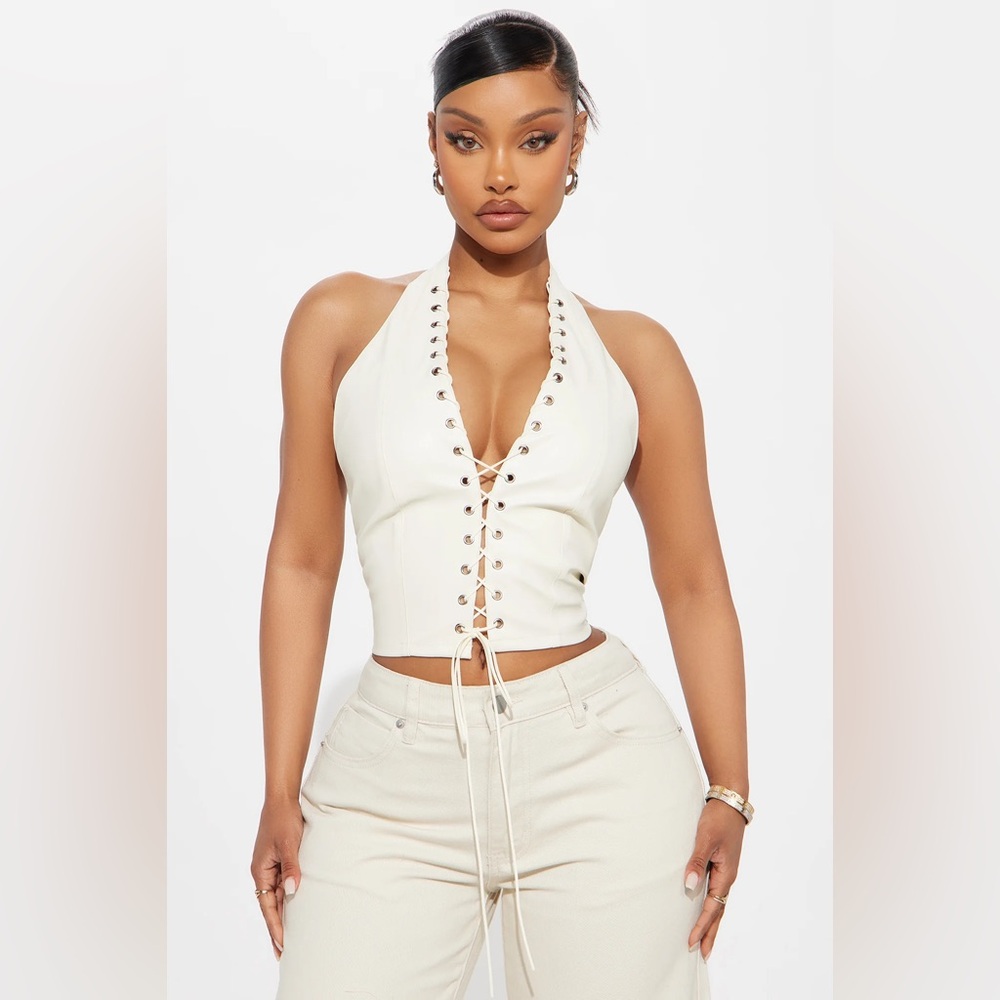 Fashion Nova White Lace-Up Crop Top